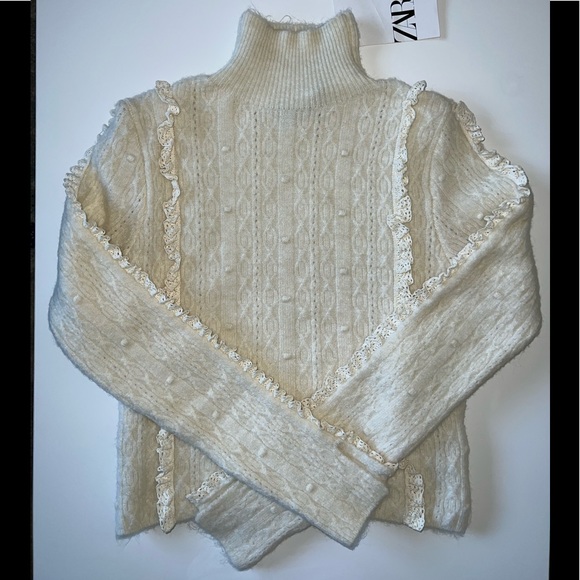 Zara RUFFLED HIGH COLLAR KNIT SWEATER - Picture 5 of 10